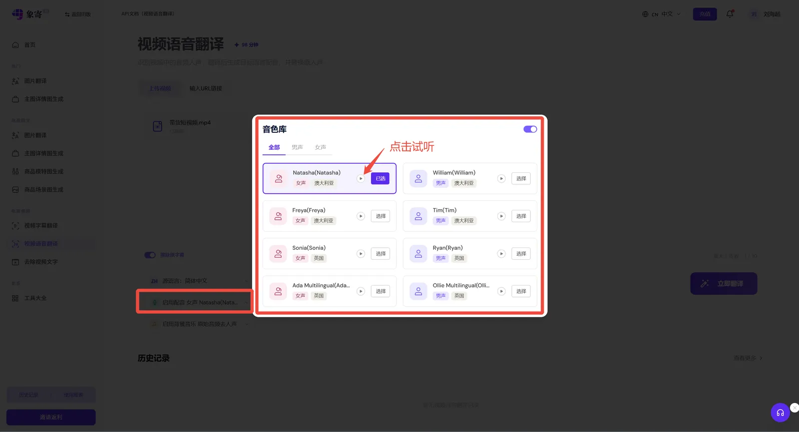 AI dubbing settings