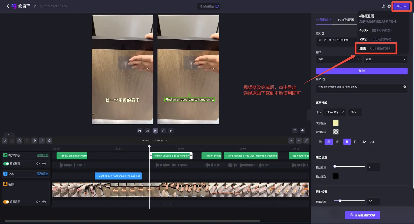 Export the video